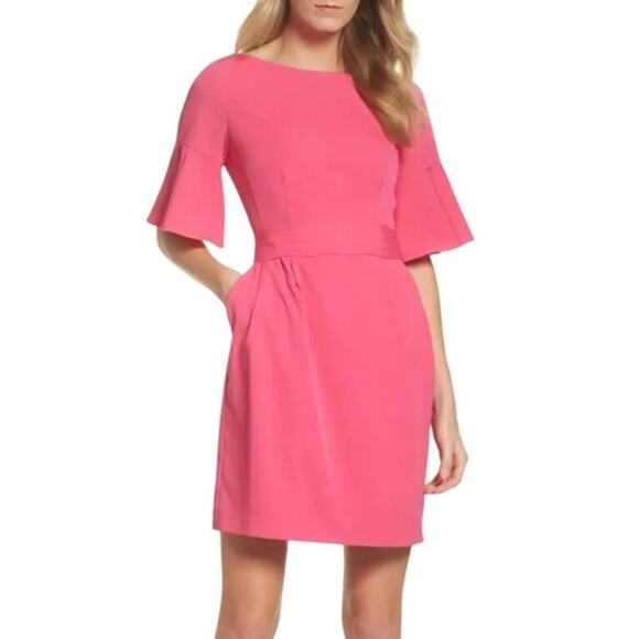 Eliza J Bell Sleeve Sheath Dress Magenta Pink Womens 10 Boat Neck NWT Cocktail - Picture 1 of 12